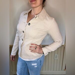 Charter Club M Seersucker Cotton Beige Striped Jacket Blazer Preppy Nautical